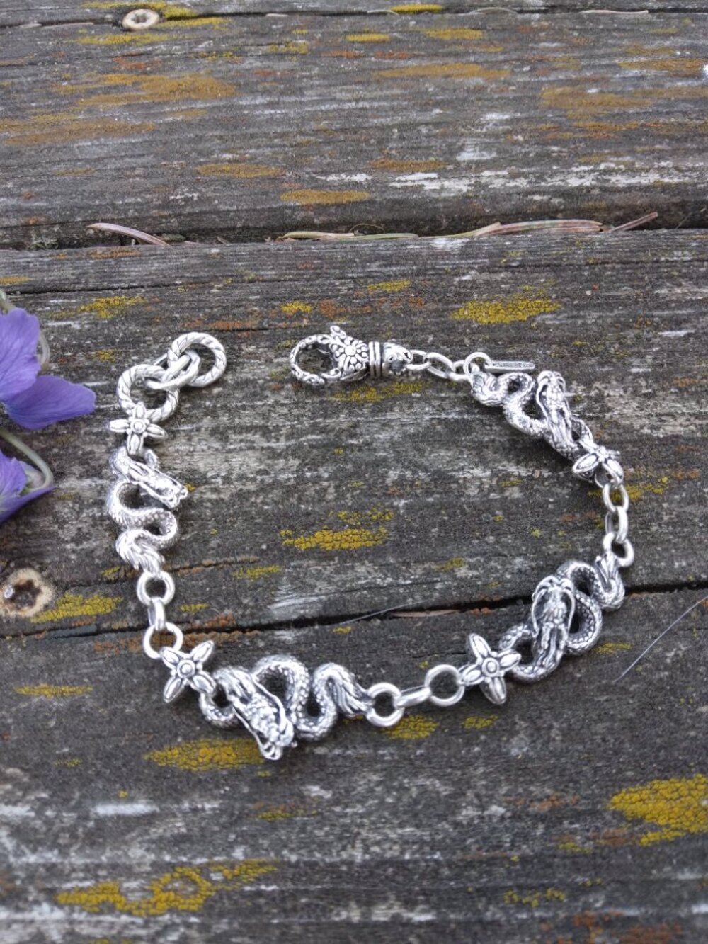 Artisan of Bali Sterling Silver Dragon Link Bracelet 7.5 Inches Adjustable - Picture 2 of 13